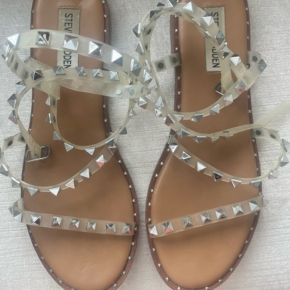 Steve Madden Women's Clear and Tan Studded Sandals